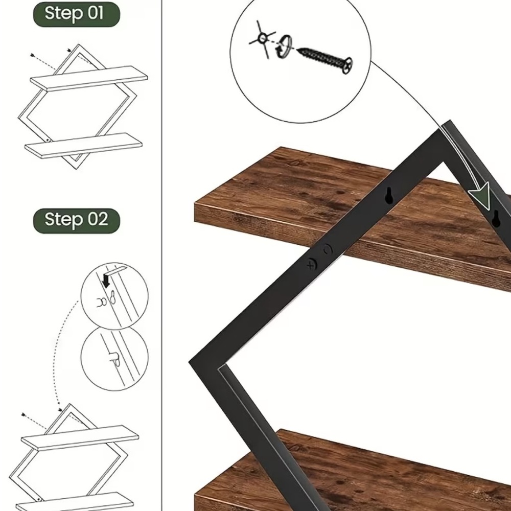 💠 Petite Black and Brown Diamond Floating Wall Shelves – Set of 2 Units - Picture 9 of 13